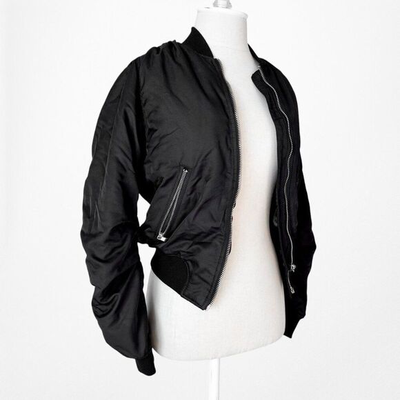 Topshop Zipper Detail Puffy Black Bomber Jacket Size XS - Picture 6 of 8